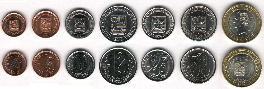 1000 bolivar 2007-2012 UNC Venezuela set of 7 coins 1 centimo 
