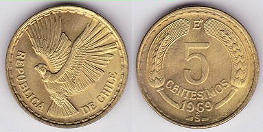 ANDEAN CONDOR HIGH GRADE XF 1966 S CHILE 10 CENTIMOS COINS 
