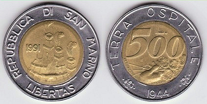 San Marino 500 lira 1991