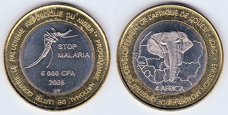 km16 6000 CFA Francs (2005) Stop Malaria